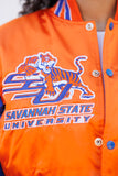 Savannah State Limited Edition Womens Cropped Satin Jacket in Orange