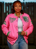 Fleece BR "LOGOS" Bomber in Pink & Green