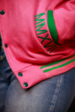 Fleece BR "LOGOS" Bomber in Pink & Green