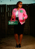Fleece BR "LOGOS" Bomber in Pink & Green