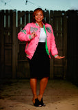 Fleece BR "LOGOS" Bomber in Pink & Green