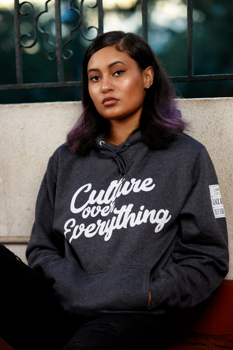BR Culture Over Everything Essentials Hoodie in Dark Heather – Black  Renaissance Clothing