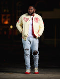 Fleece BR "LOGOS" Bomber in Cream & Red