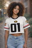Grambling “01” Embroidered Cropped Jersey in Natural