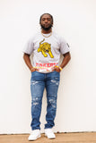 Tuskegee Embroidered BIG Golden Tigers Tee in Gray