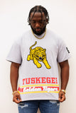 Tuskegee Embroidered BIG Golden Tigers Tee in Gray
