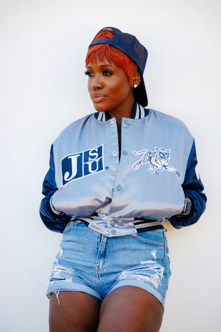 Jackson State Limited Edition Women's Cropped Satin Jacket in Gray