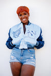 Spelman Limited Edition Womens Cropped Satin Jacket in Blue