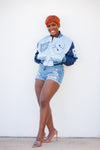 Spelman Limited Edition Womens Cropped Satin Jacket in Blue