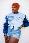 Spelman Limited Edition Womens Cropped Satin Jacket in Blue