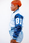Spelman Limited Edition Womens Cropped Satin Jacket in Blue