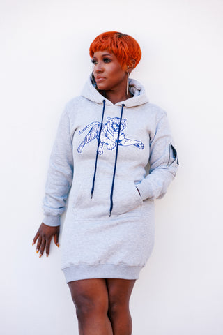 Embroidered Jackson State Hoodie Dress in Heather Gray