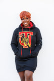Embroidered Tuskegee Hoodie Dress in Black (Preorder)