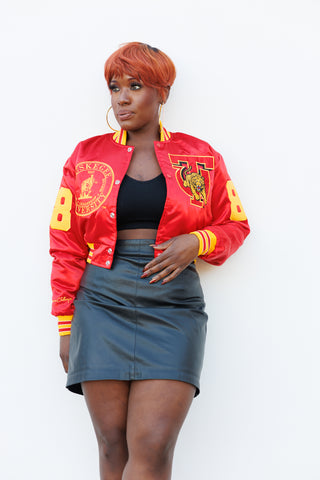 Tuskegee Limited Edition Cropped Satin Jacket in RED